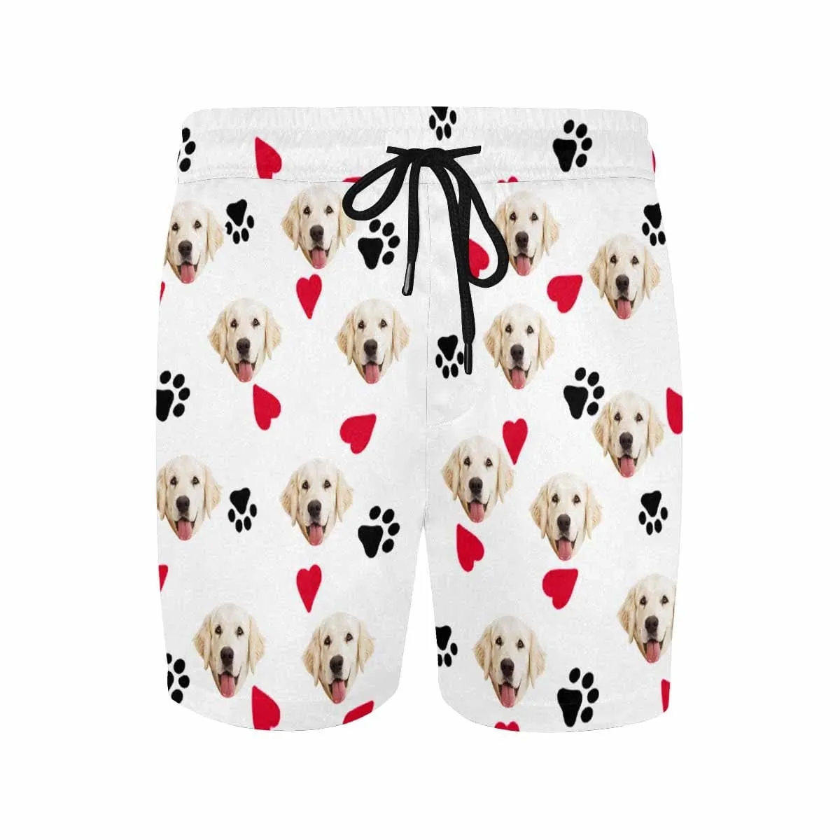 Custom Pet Face Swim Shorts Design Red Heart Men's Quick Dry Swim Shorts with Dog's Face