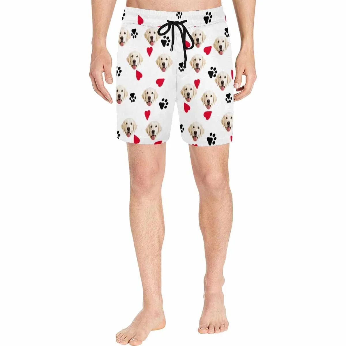 Custom Pet Face Swim Shorts Design Red Heart Men's Quick Dry Swim Shorts with Dog's Face