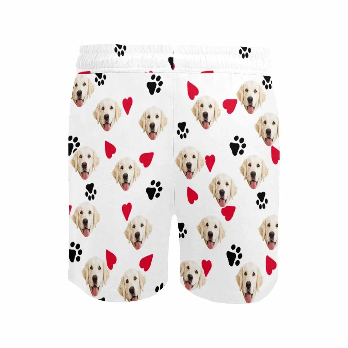 Custom Pet Face Swim Shorts Design Red Heart Men's Quick Dry Swim Shorts with Dog's Face