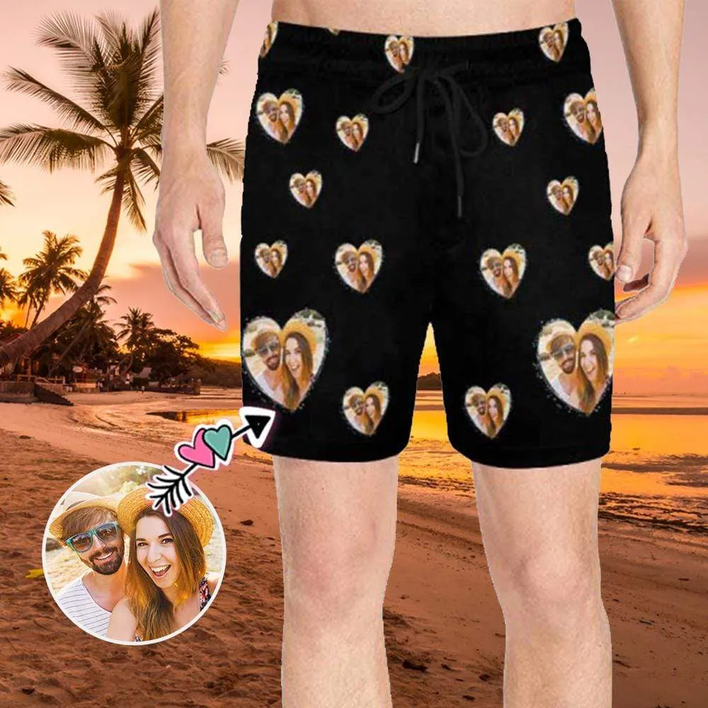 Custom Photo Swim Trunks Design Heart Men's Quick Dry Swim Shorts with Personalized Pictures