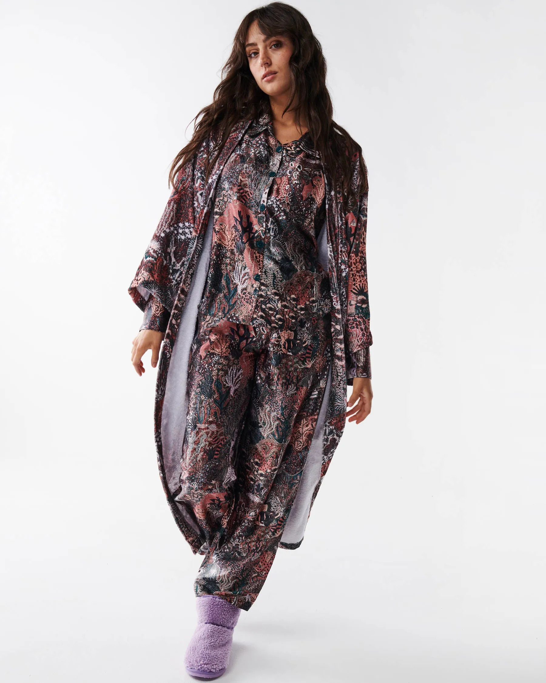 Deep Sea Satin Long Sleeve Shirt & Pant Pyjama Set