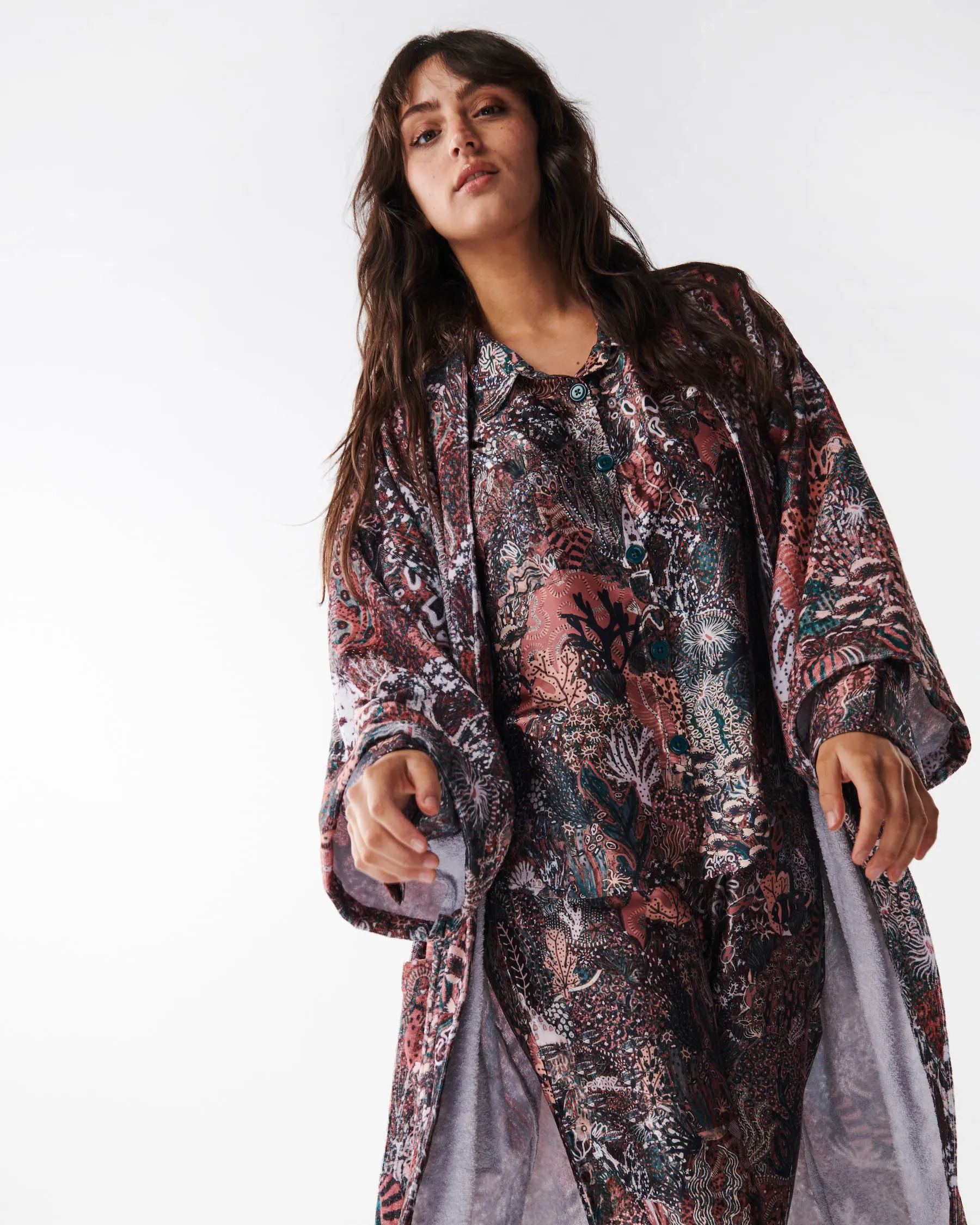 Deep Sea Satin Long Sleeve Shirt & Pant Pyjama Set