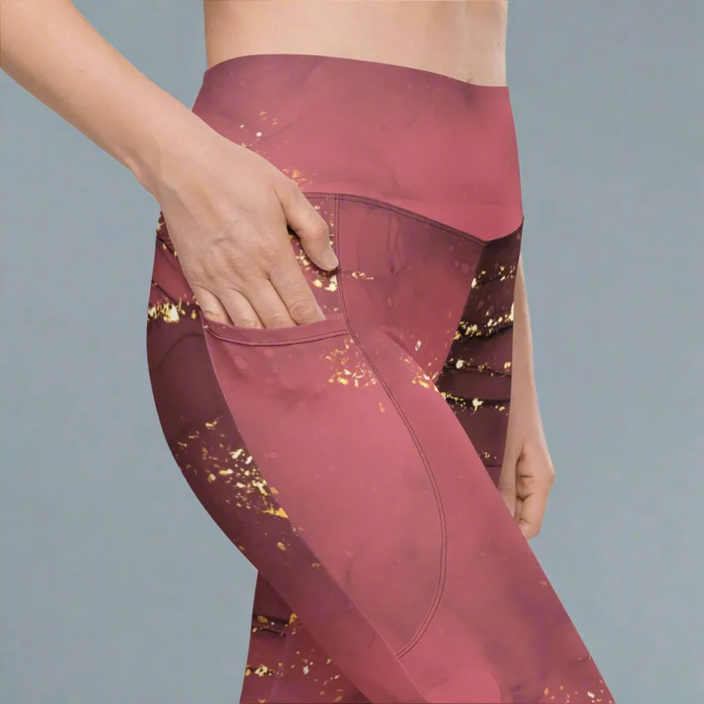 Eco-friendly Pocket Leggings for Women | 2XS-6XL | Sustainable Activewear | Golden Glimmer Dusty Rose