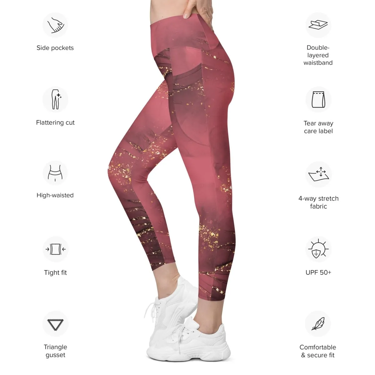Eco-friendly Pocket Leggings for Women | 2XS-6XL | Sustainable Activewear | Golden Glimmer Dusty Rose