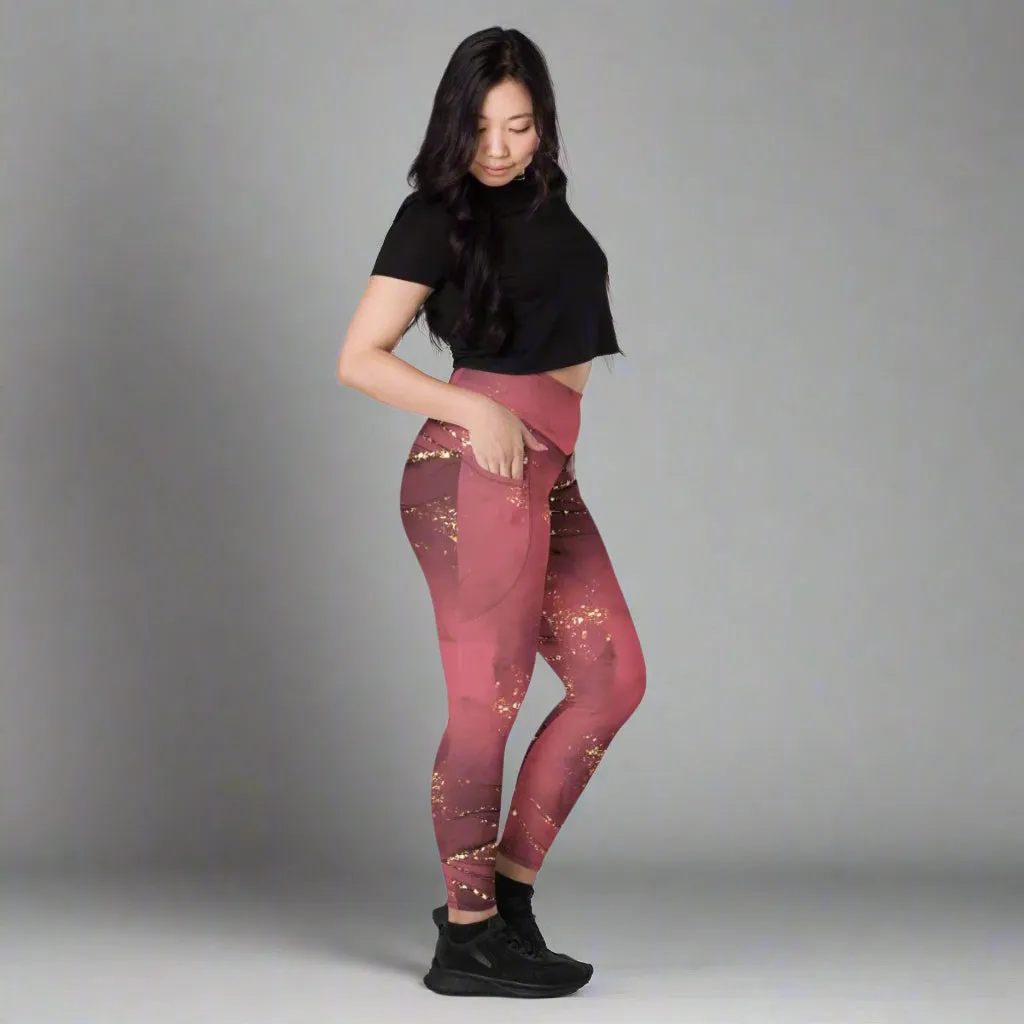 Eco-friendly Pocket Leggings for Women | 2XS-6XL | Sustainable Activewear | Golden Glimmer Dusty Rose