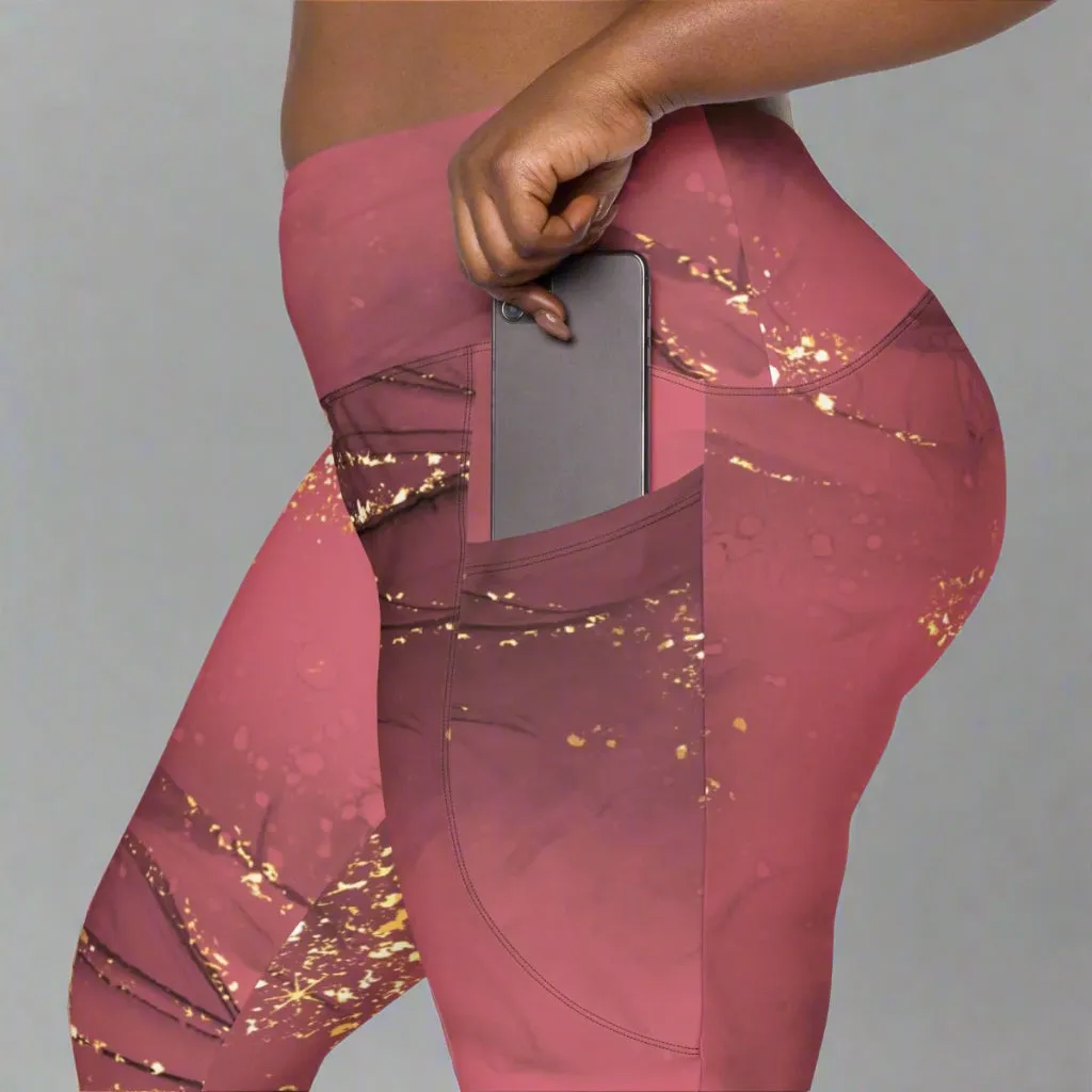 Eco-friendly Pocket Leggings for Women | 2XS-6XL | Sustainable Activewear | Golden Glimmer Dusty Rose