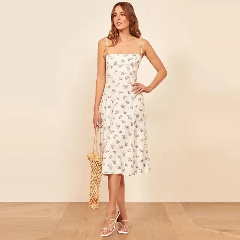 ELEGANT SLASH NECK SPAGHETTI STRAP MIDI DRESS