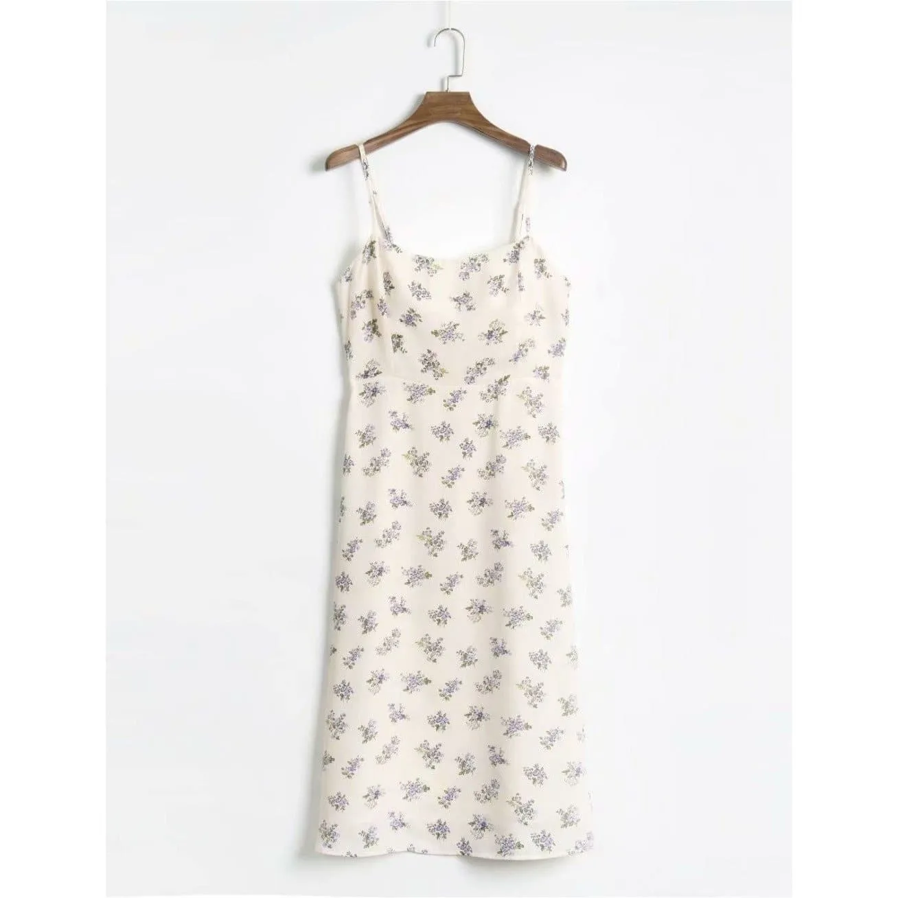 ELEGANT SLASH NECK SPAGHETTI STRAP MIDI DRESS