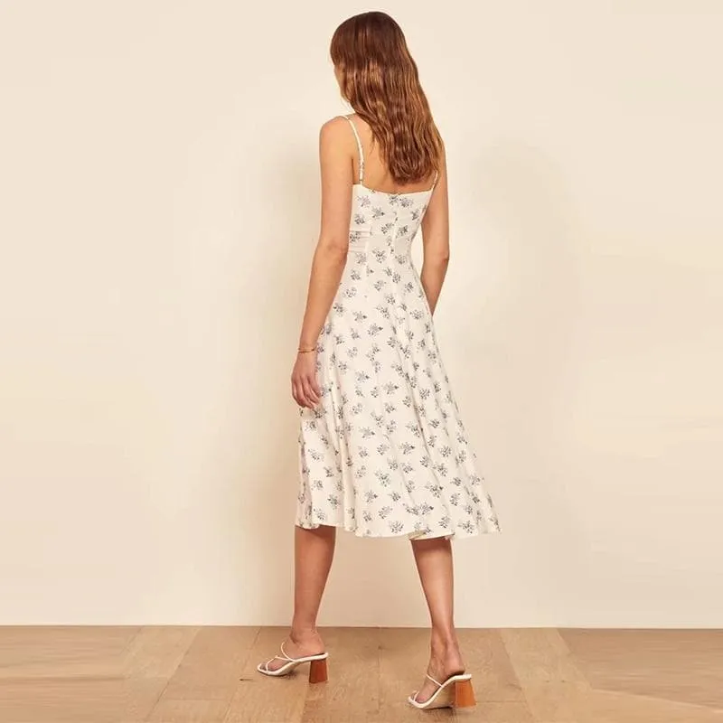 ELEGANT SLASH NECK SPAGHETTI STRAP MIDI DRESS