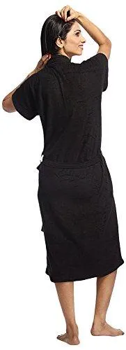 FeelBlue Cotton Bathrobe- Black(Free Size)