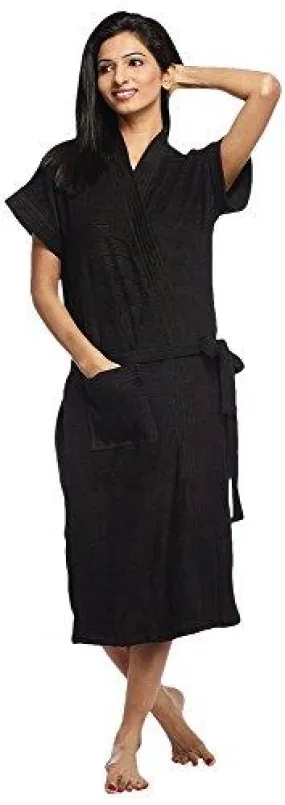 FeelBlue Cotton Bathrobe- Black(Free Size)