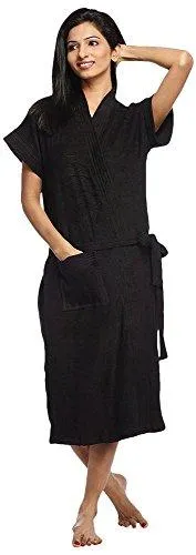 FeelBlue Cotton Bathrobe- Black(Free Size)