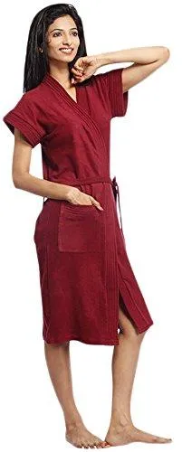 FeelBlue Cotton Bathrobe (Maroon)-Free Size