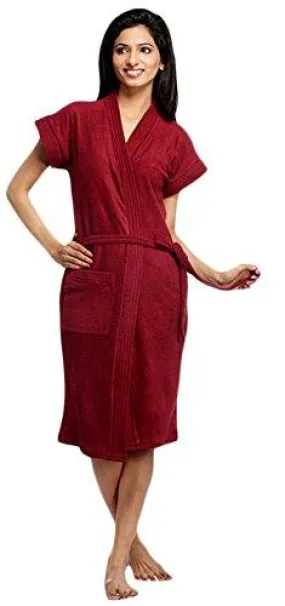 FeelBlue Cotton Bathrobe (Maroon)-Free Size