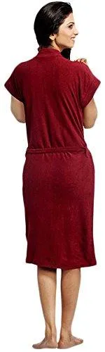 FeelBlue Cotton Bathrobe (Maroon)-Free Size