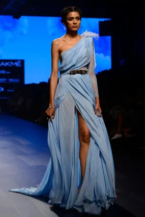 Floral Embroidered Saree Gown Blue