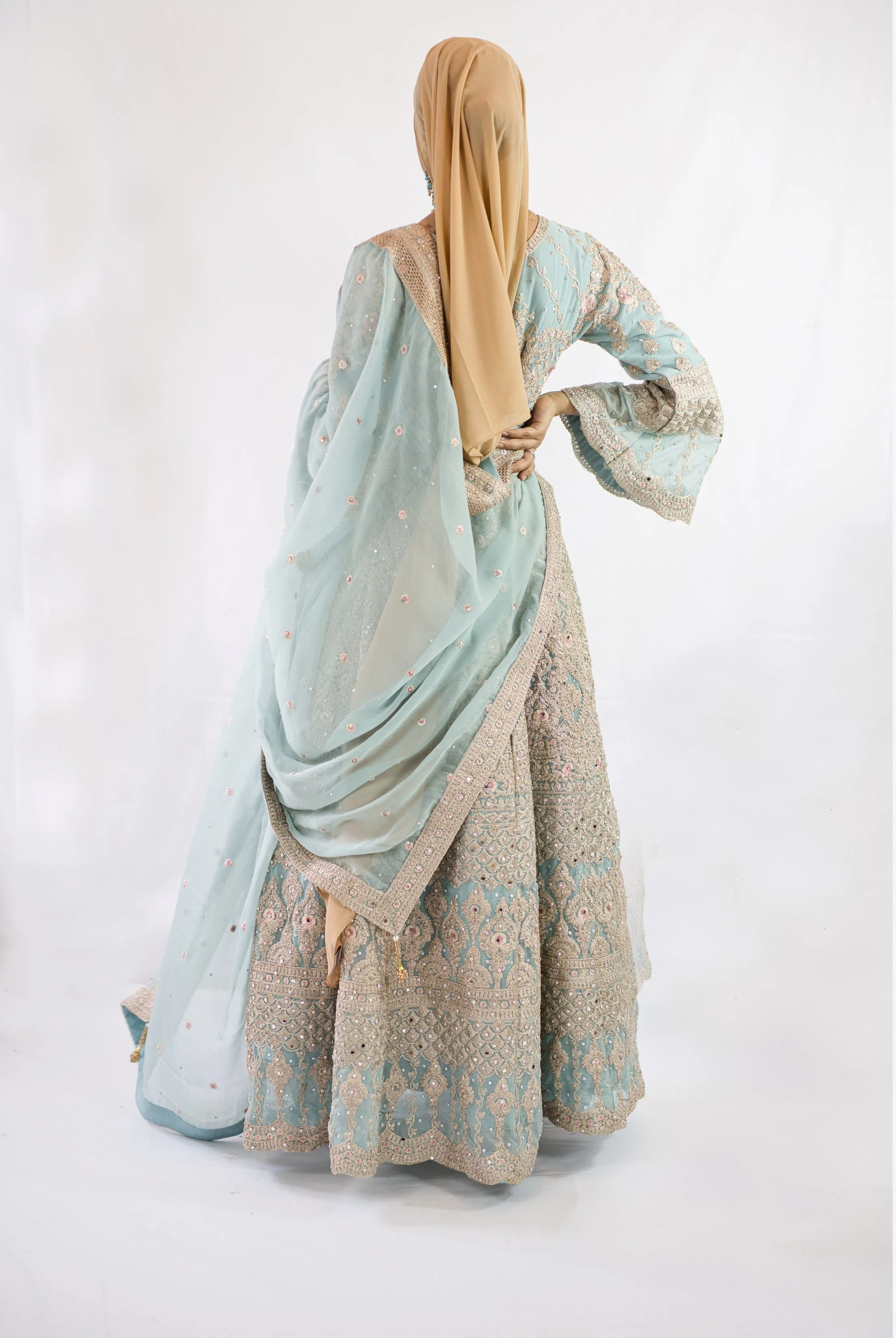 Fully embroidered Anarkali Maxi dress dusty blue
