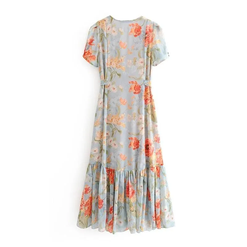 Garden Watercolor Floral Button Dress