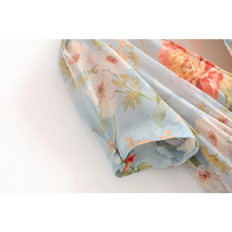 Garden Watercolor Floral Button Dress