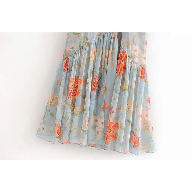 Garden Watercolor Floral Button Dress