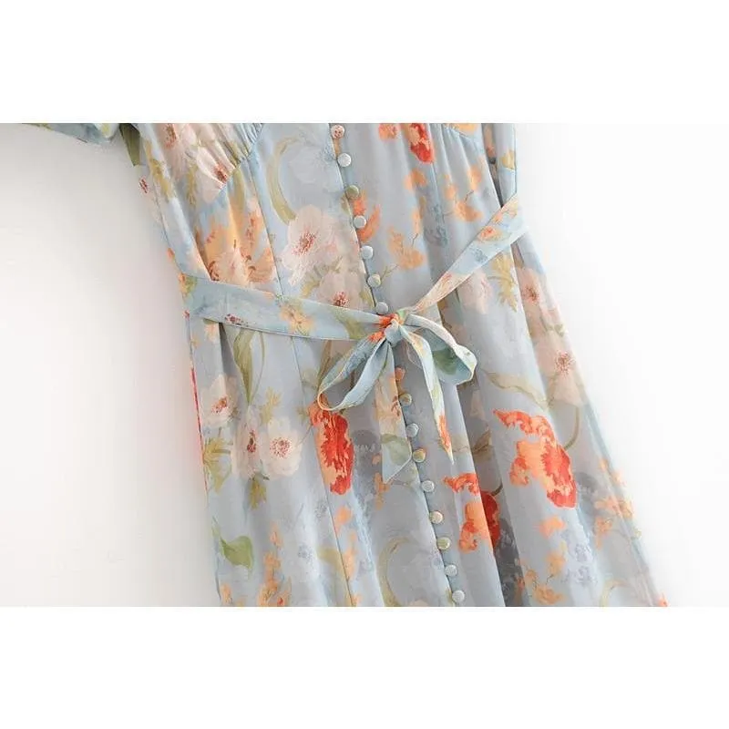Garden Watercolor Floral Button Dress