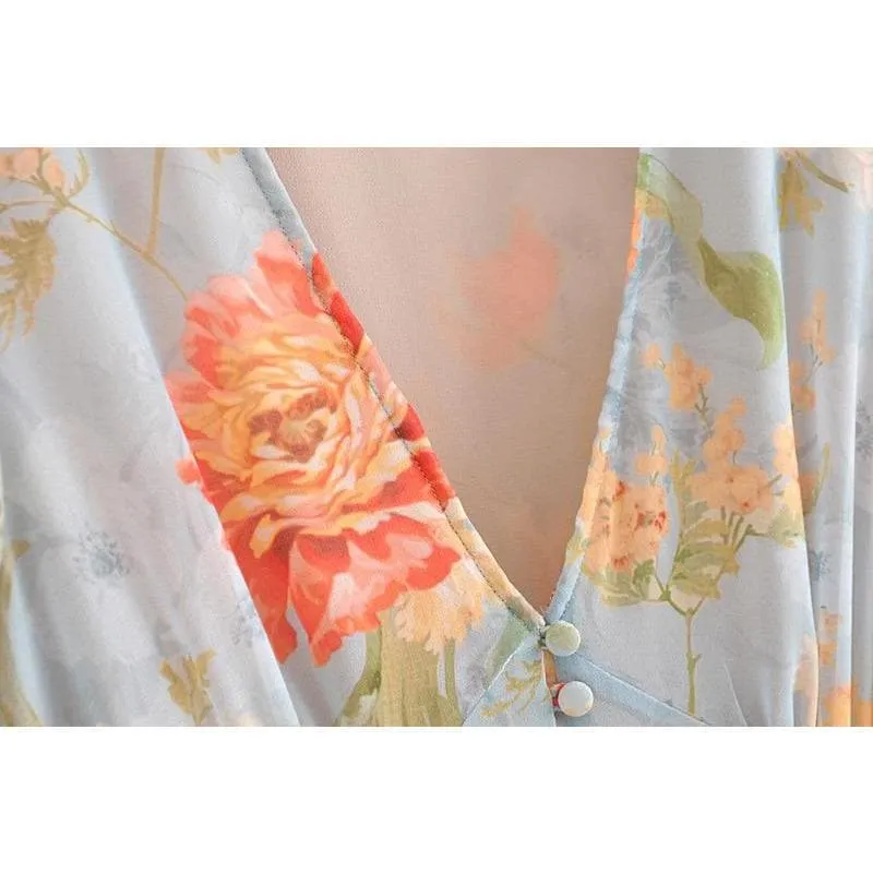 Garden Watercolor Floral Button Dress