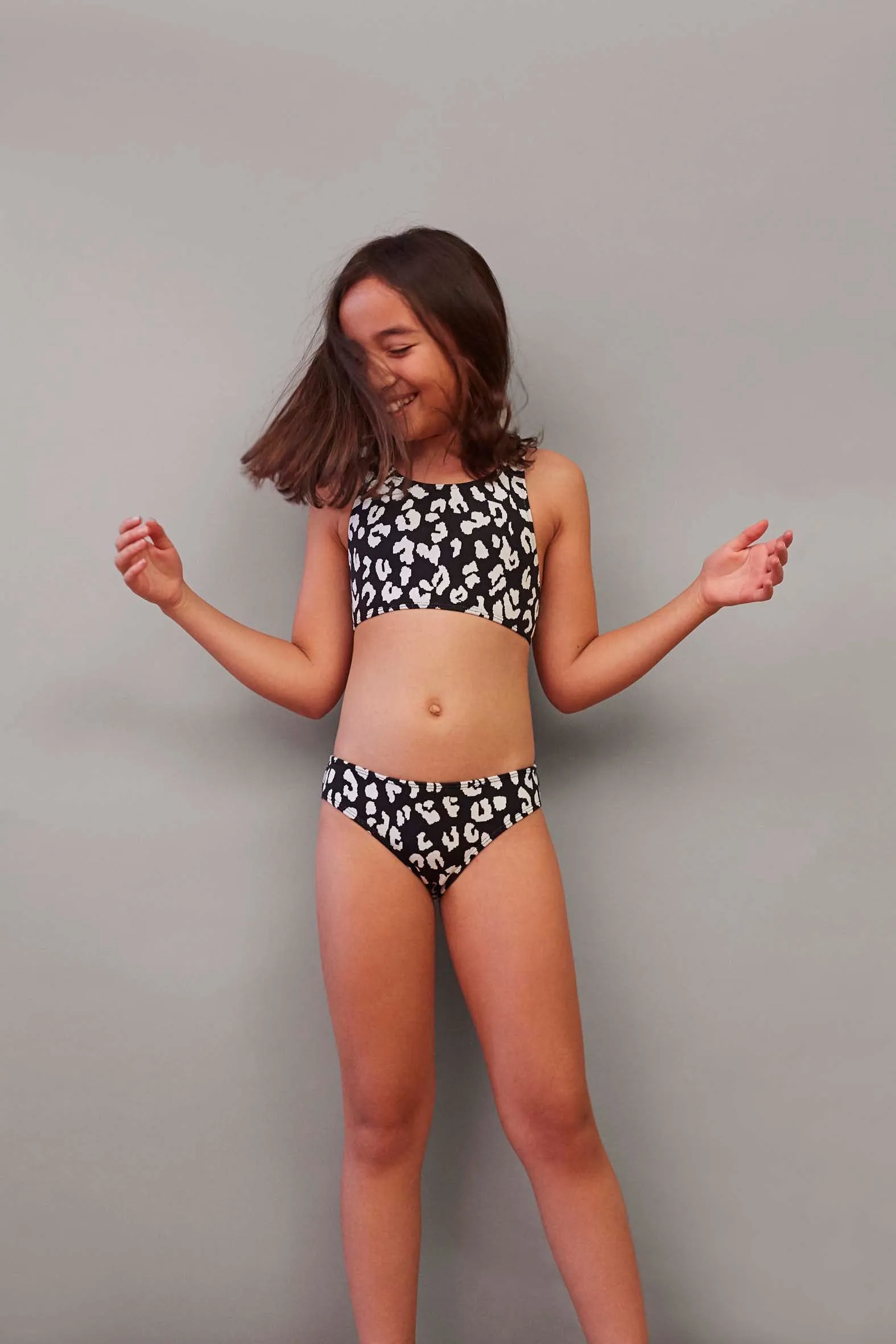 GIRLS' BENIRRAS TOP & BIARRITZ BOTTOMS Swimsuit | Black Leopard