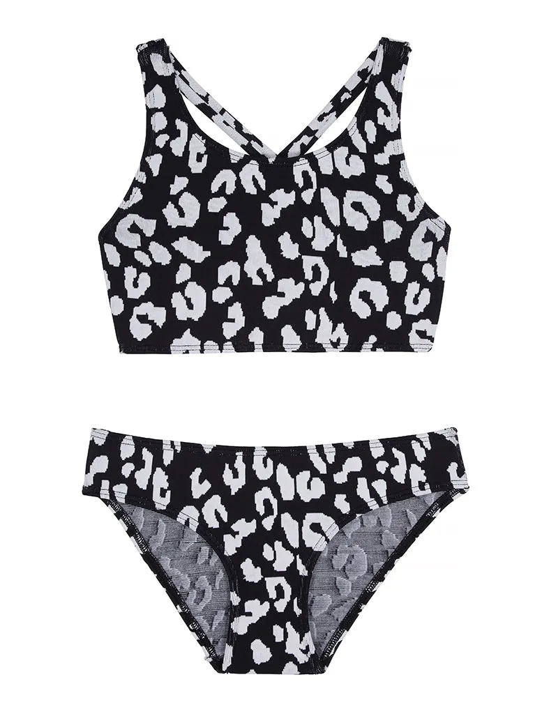 GIRLS' BENIRRAS TOP & BIARRITZ BOTTOMS Swimsuit | Black Leopard