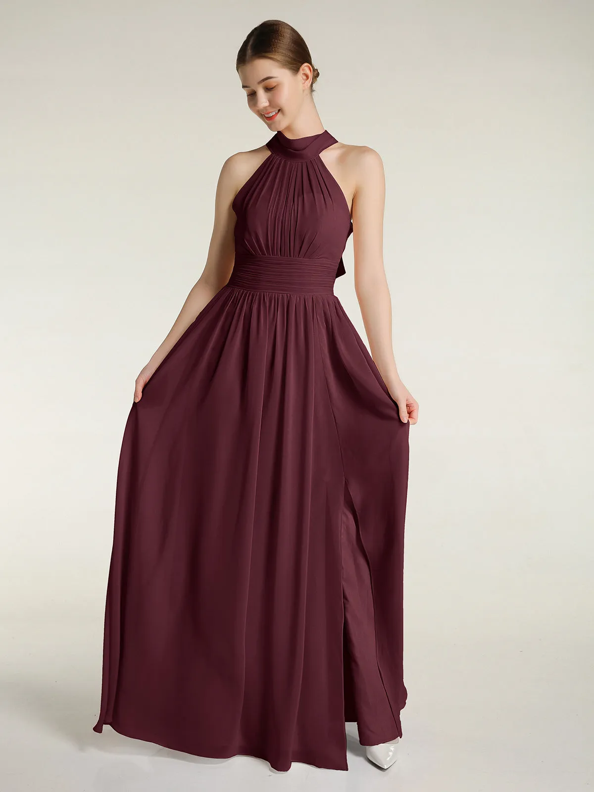 High Neck Full Length Dresses with Slit Cabernet