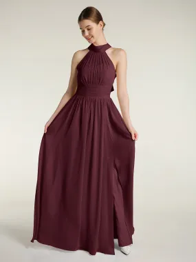 High Neck Full Length Dresses with Slit Cabernet