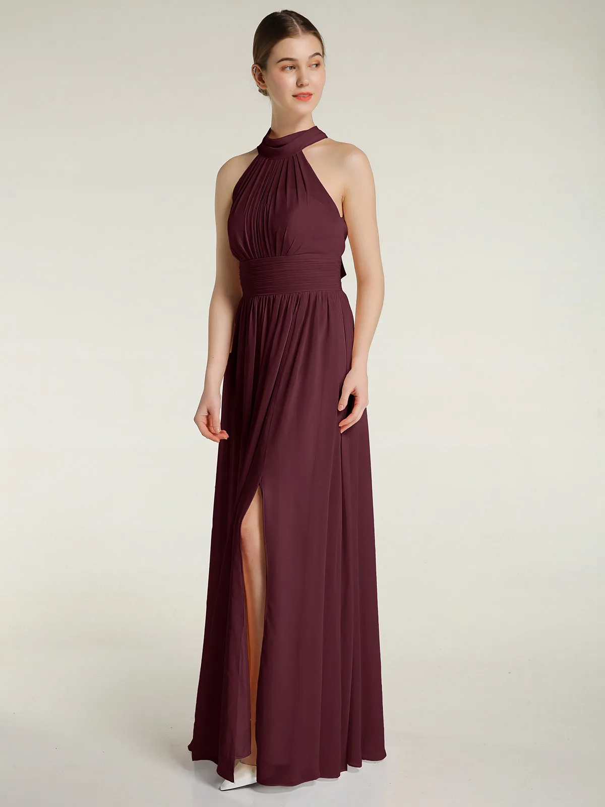 High Neck Full Length Dresses with Slit Cabernet