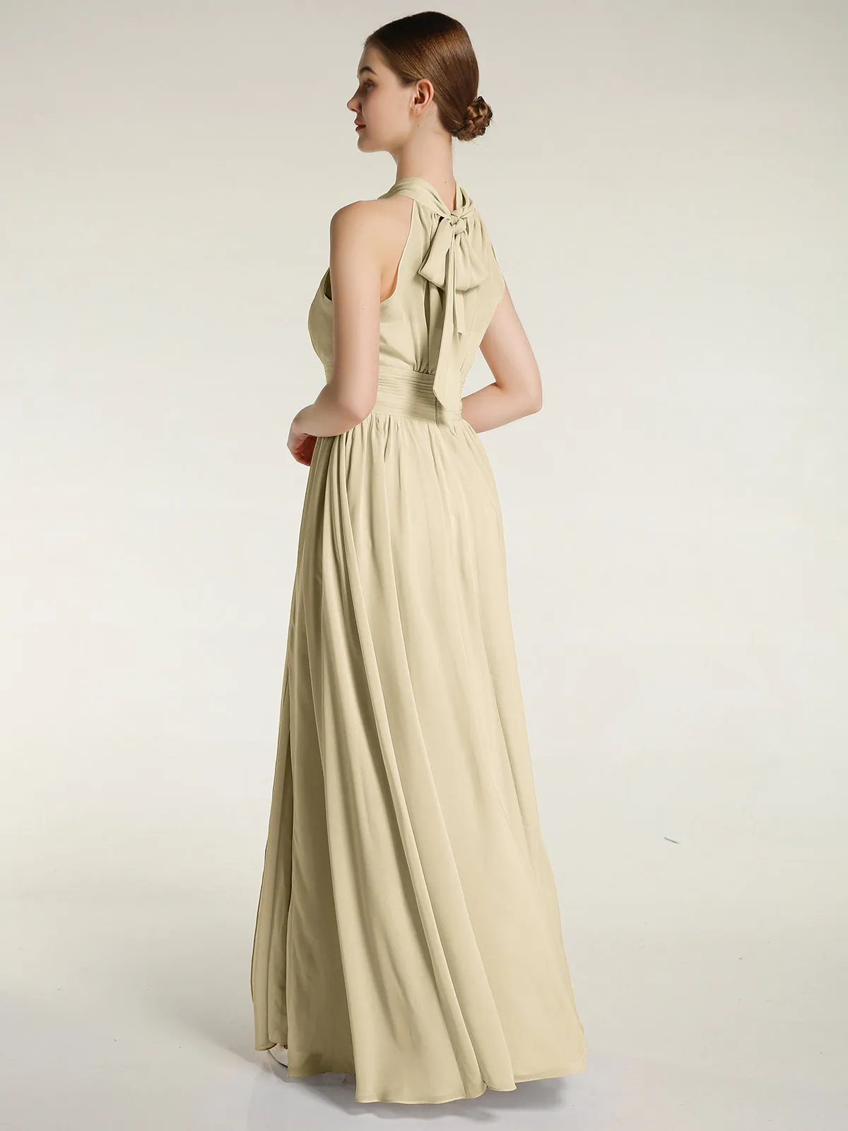 High Neck Full Length Dresses with Slit Champagne Plus Size