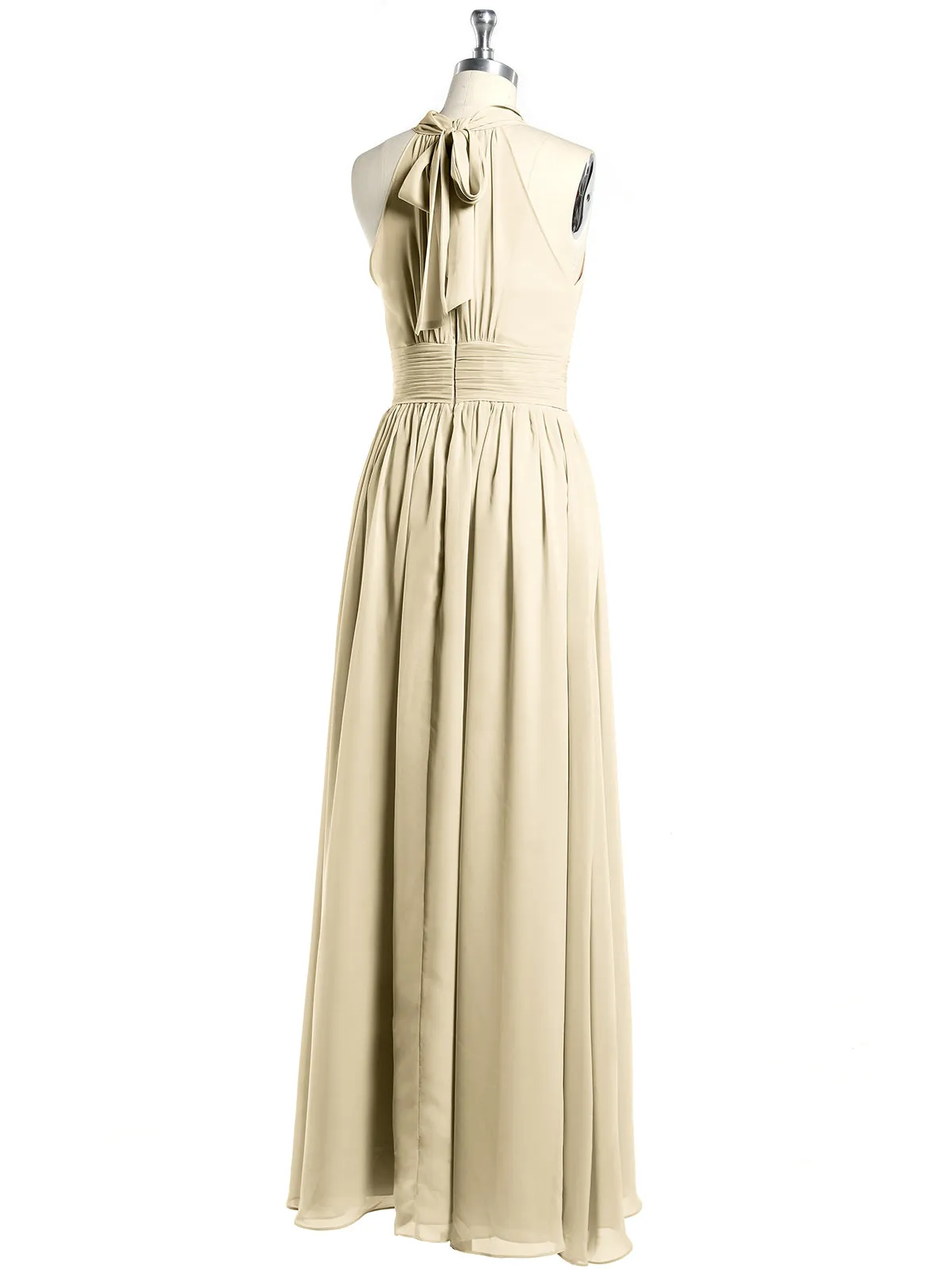 High Neck Full Length Dresses with Slit Champagne Plus Size
