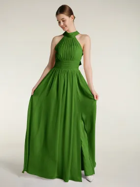 High Neck Full Length Dresses with Slit Moss