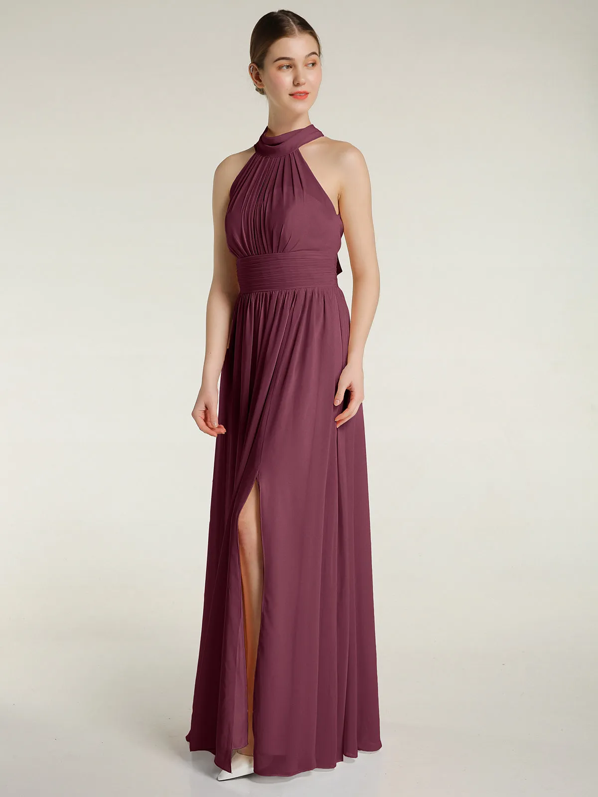 High Neck Full Length Dresses with Slit Mulberry Plus Size