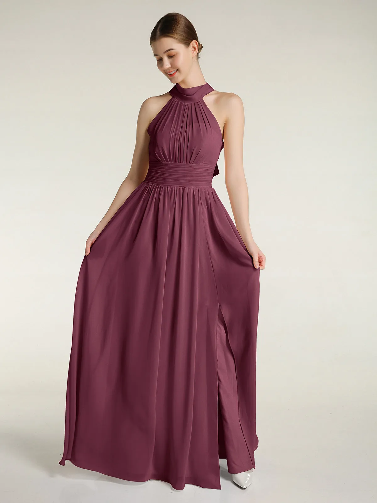 High Neck Full Length Dresses with Slit Mulberry Plus Size