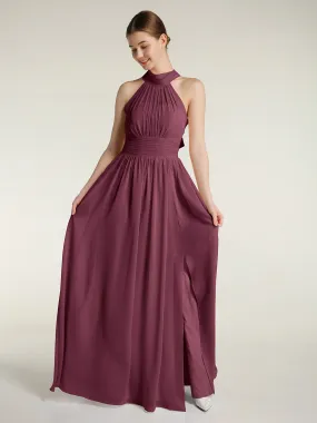 High Neck Full Length Dresses with Slit Mulberry Plus Size