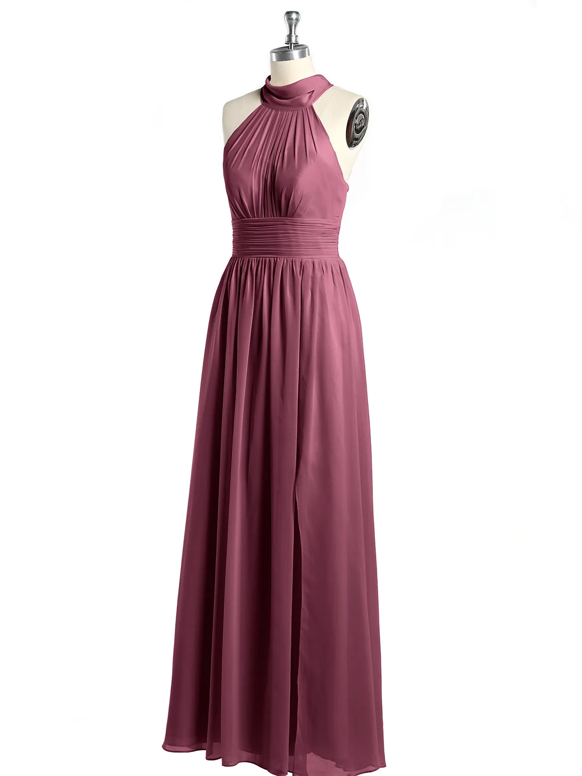 High Neck Full Length Dresses with Slit Mulberry Plus Size