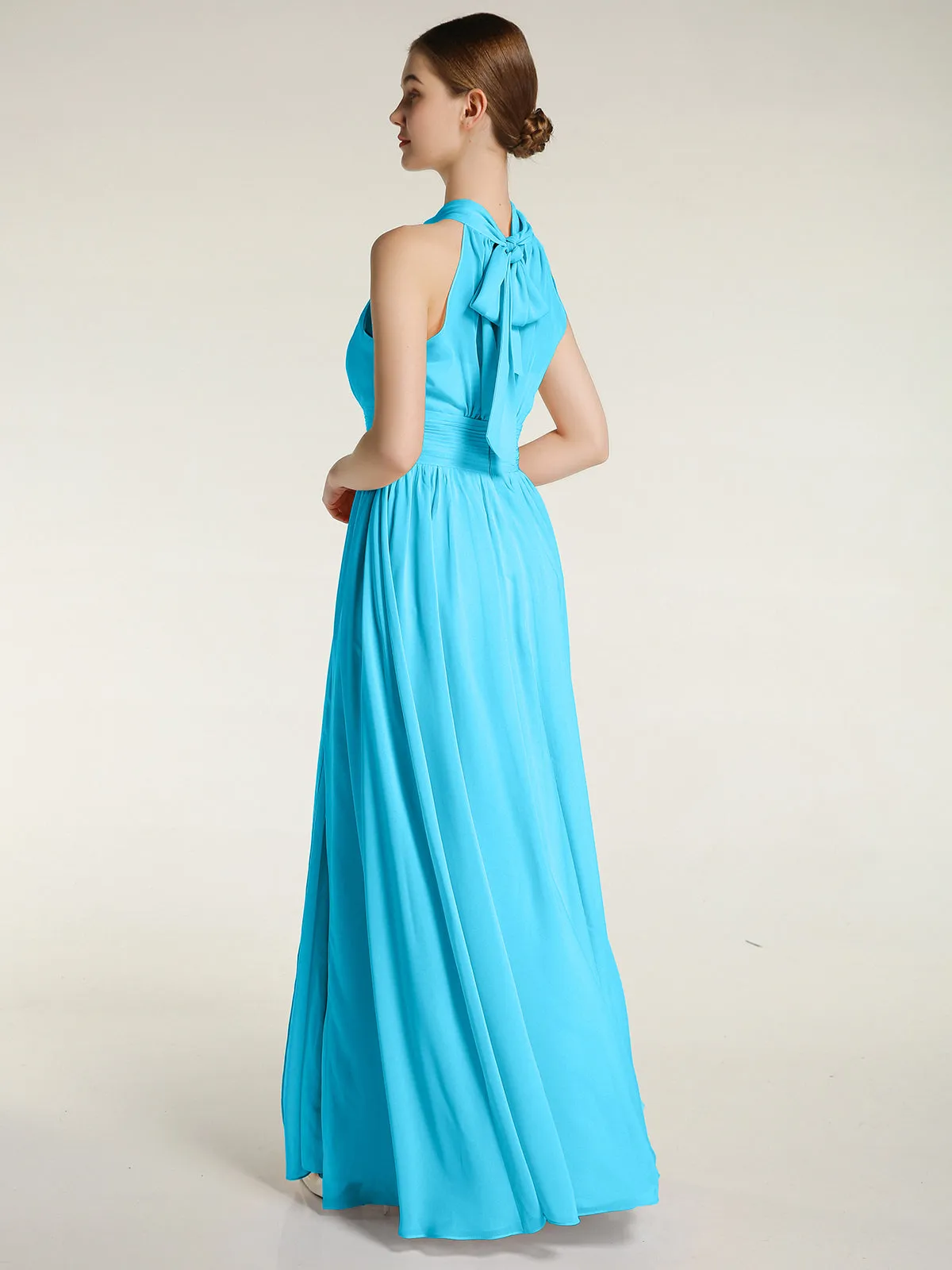 High Neck Full Length Dresses with Slit Pool Plus Size