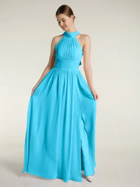 High Neck Full Length Dresses with Slit Pool Plus Size