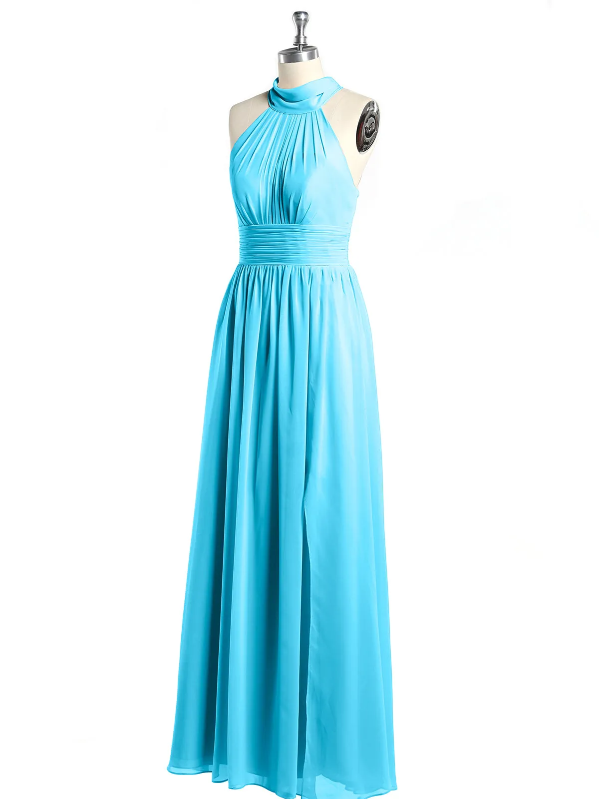 High Neck Full Length Dresses with Slit Pool Plus Size