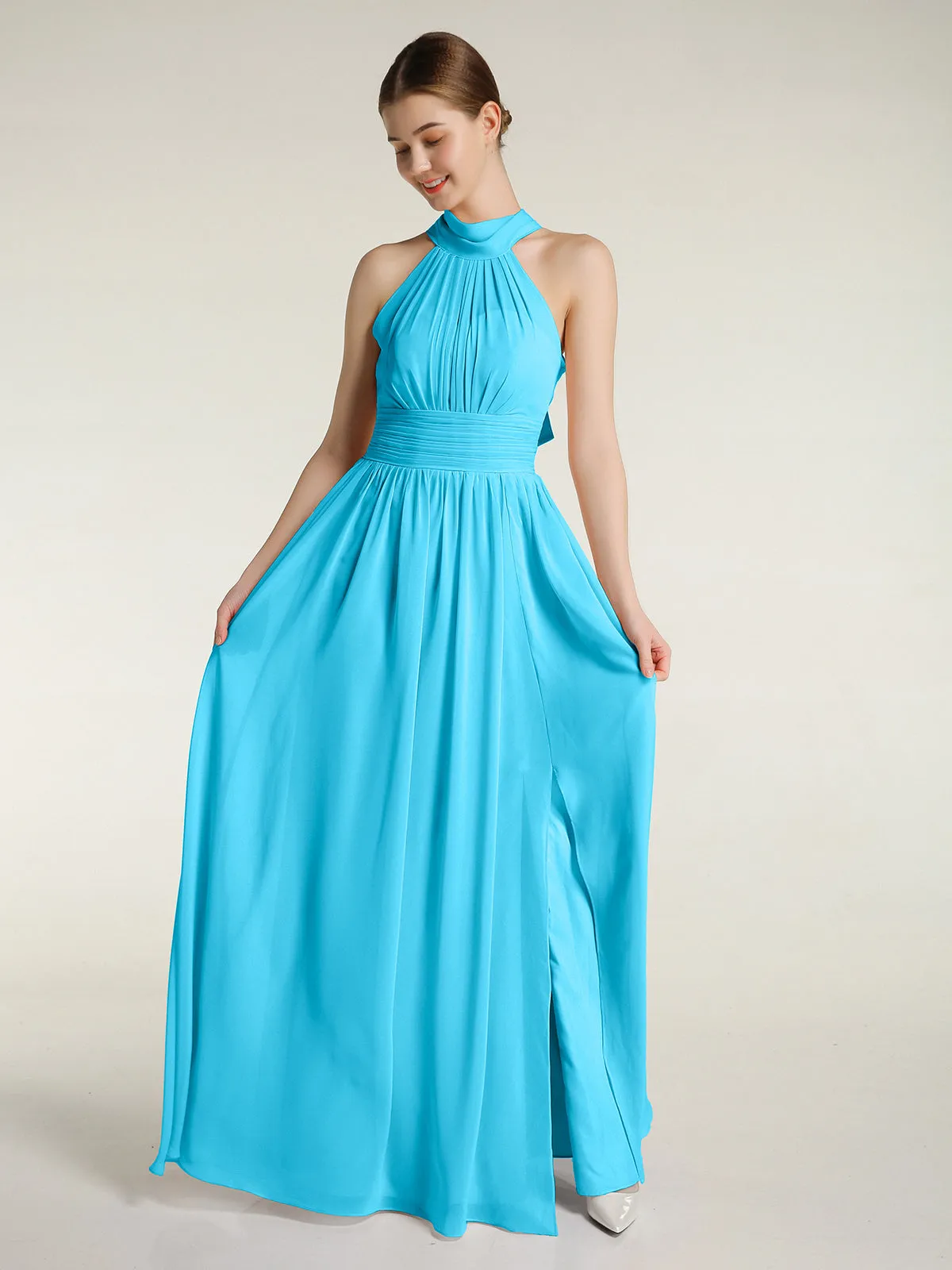 High Neck Full Length Dresses with Slit Pool Plus Size
