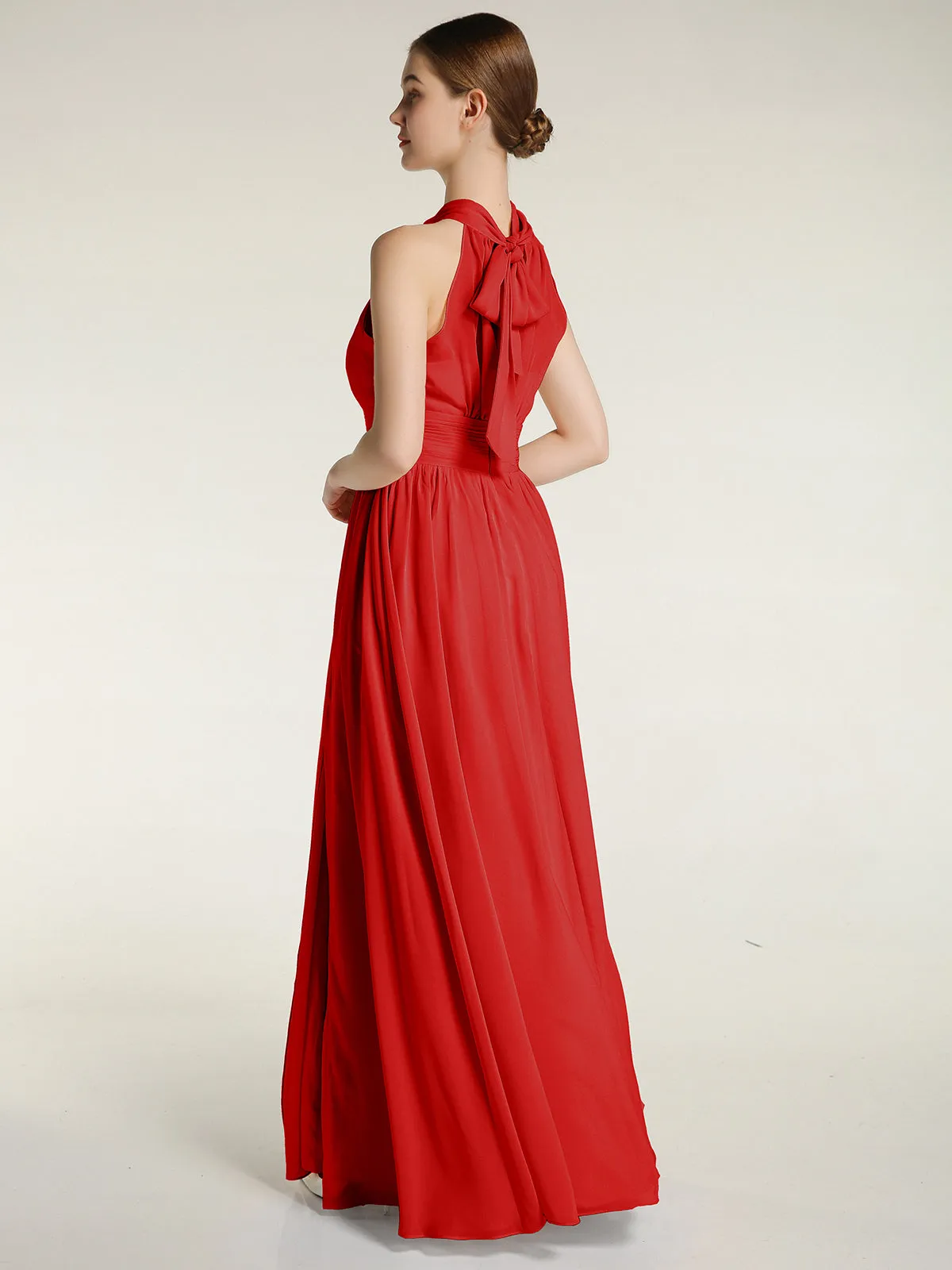 High Neck Full Length Dresses with Slit Red Plus Size