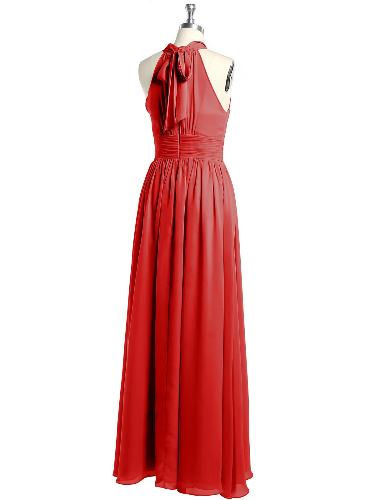 High Neck Full Length Dresses with Slit Red Plus Size