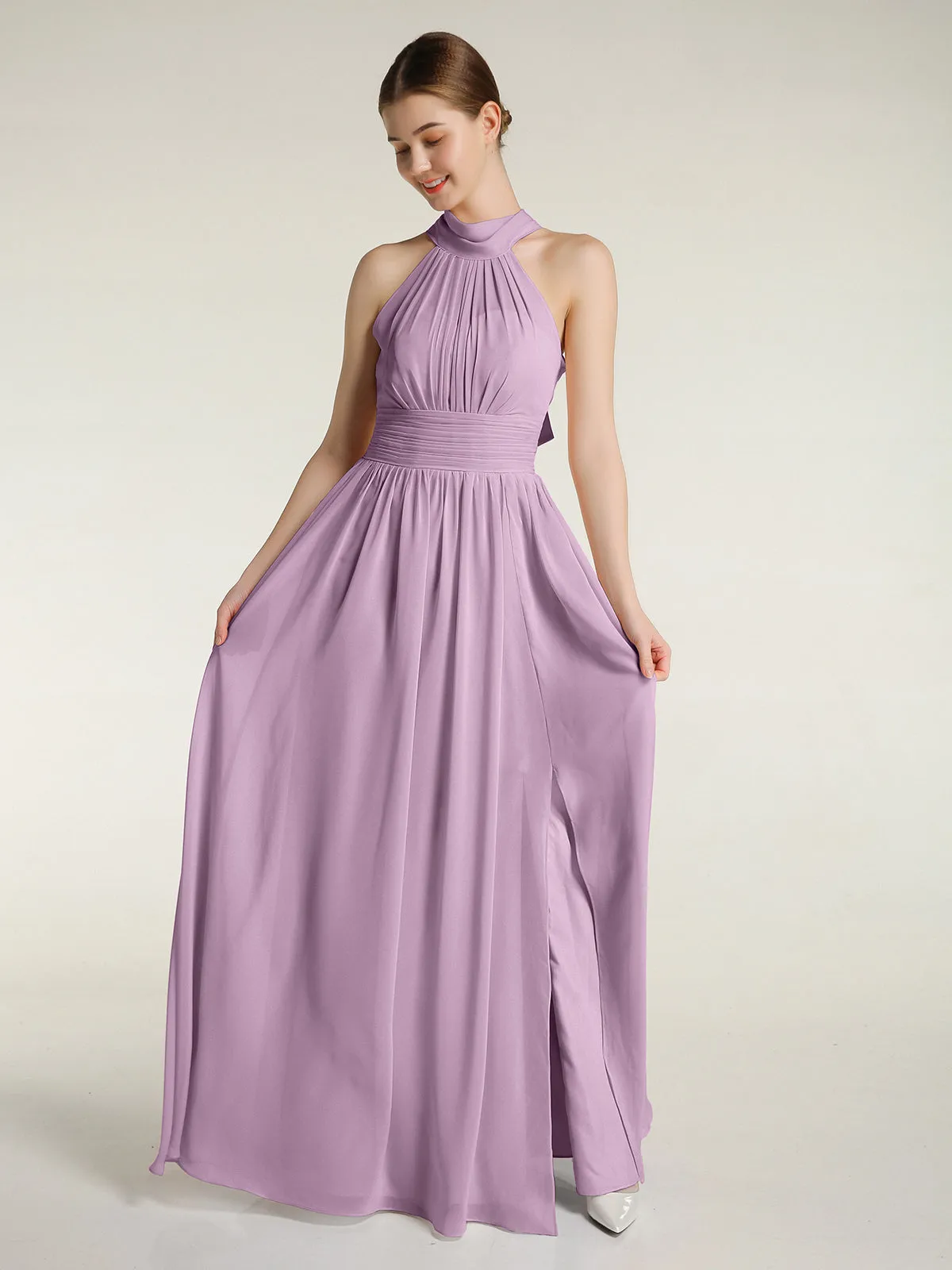 High Neck Full Length Dresses with Slit Wisteria Plus Size