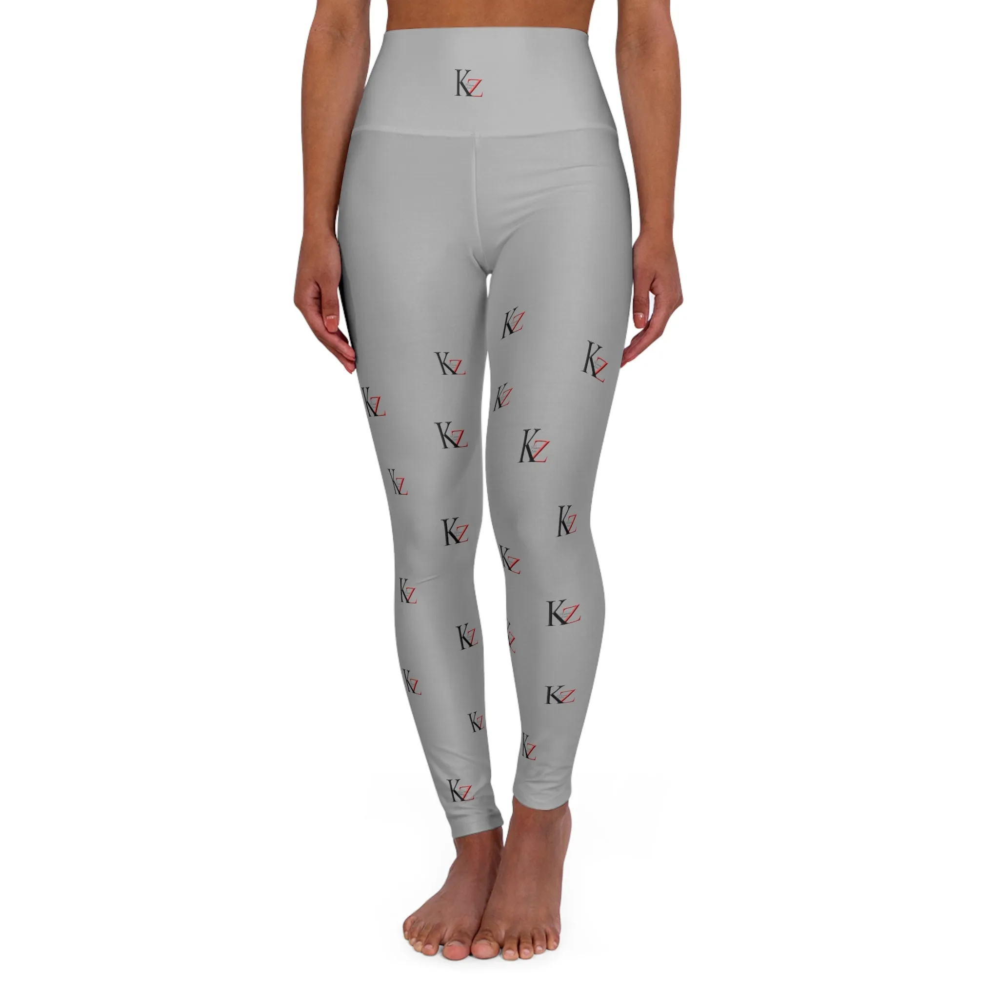 High Waisted KZ monogram Leggings (Light Gray))