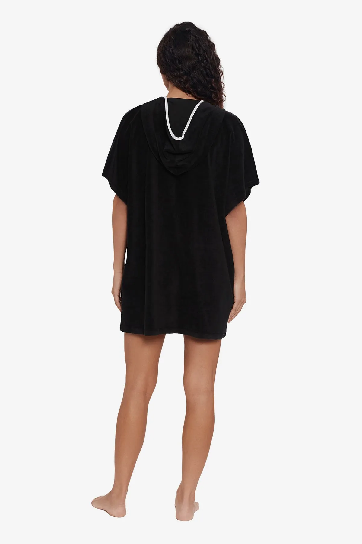 Hooded Pullover Terry Swim Cover Up - Black