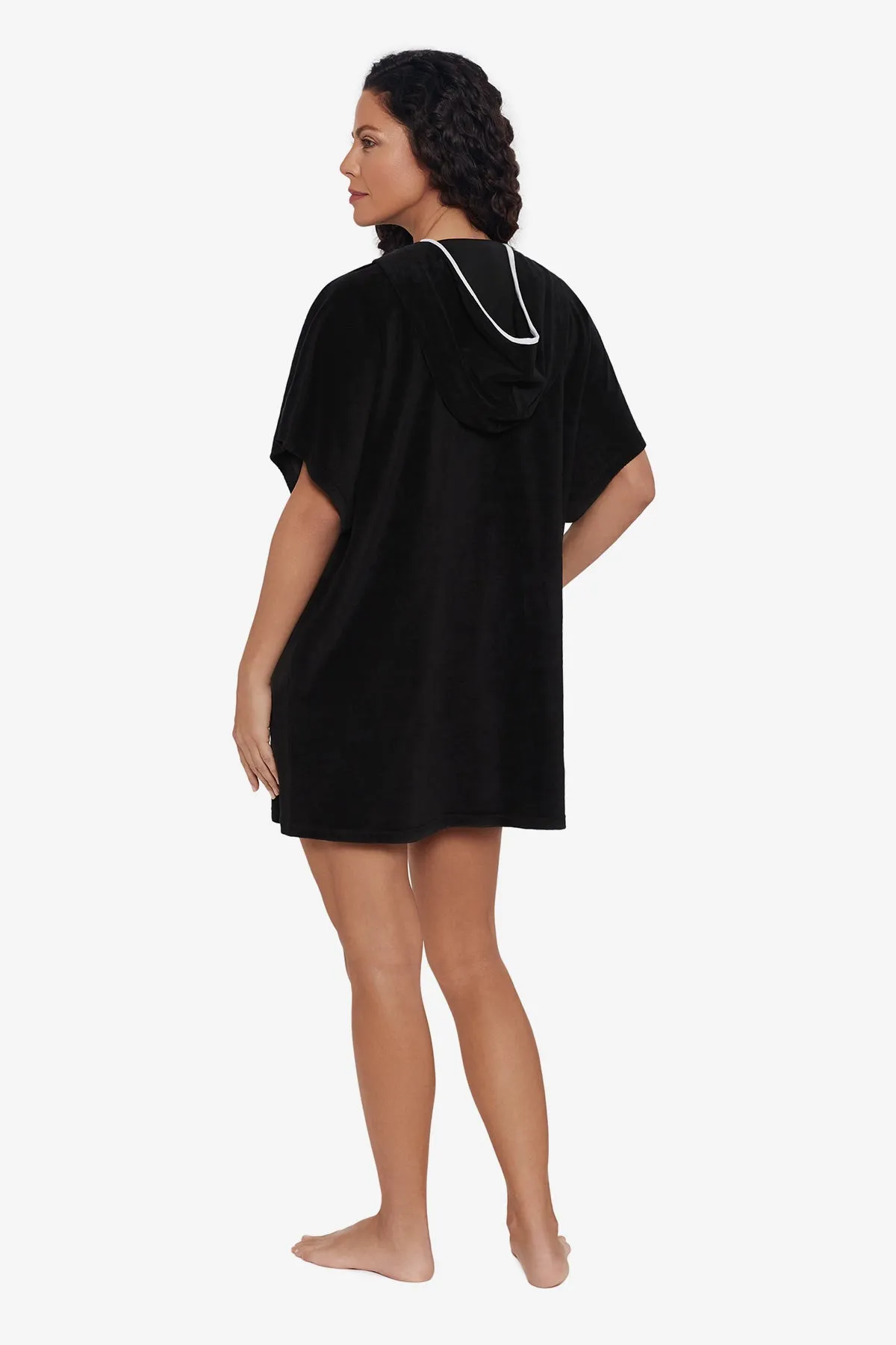 Hooded Pullover Terry Swim Cover Up - Black
