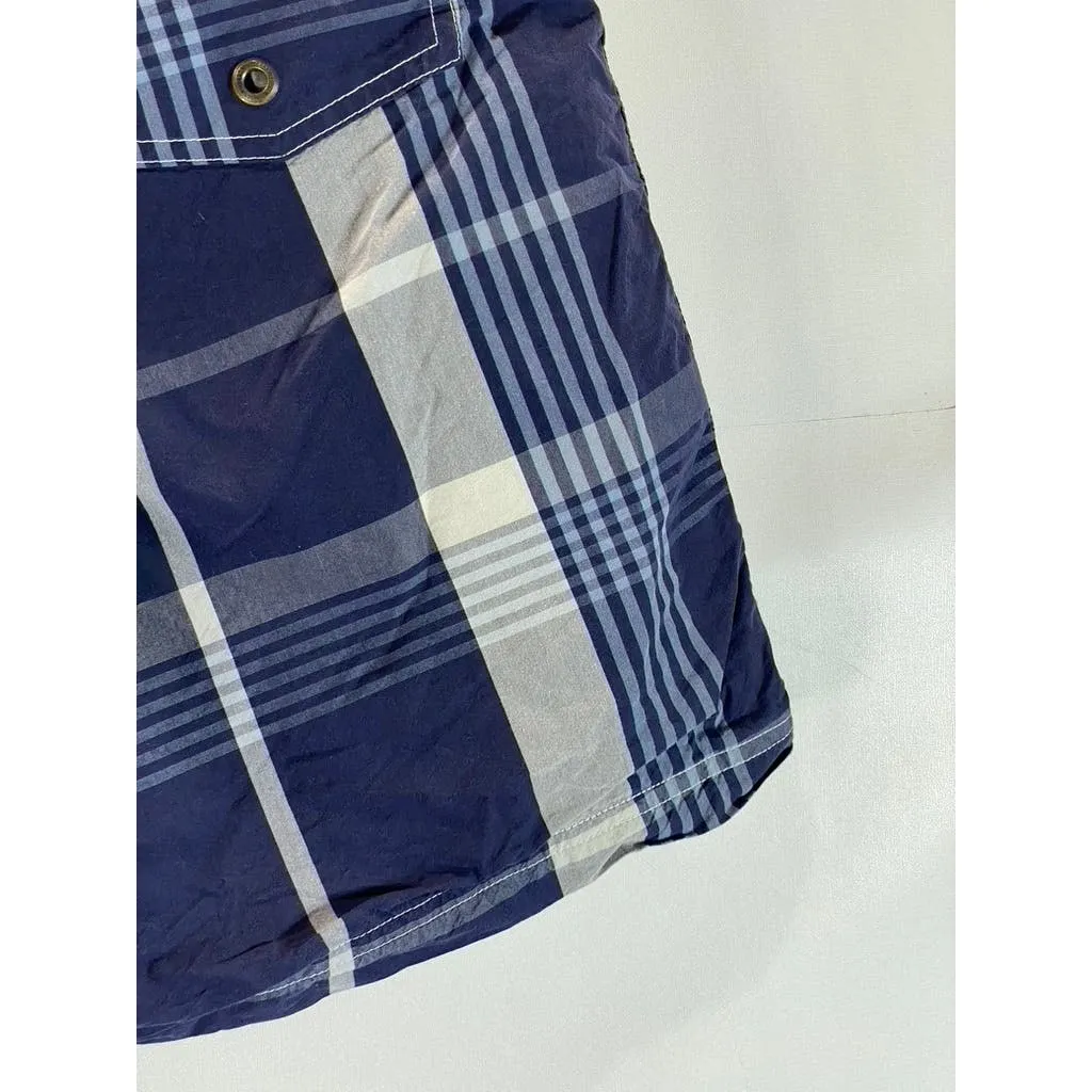 J.CREW Men's Blue Plaid Pull-On Original Long Board Swim Shorts SZ 33