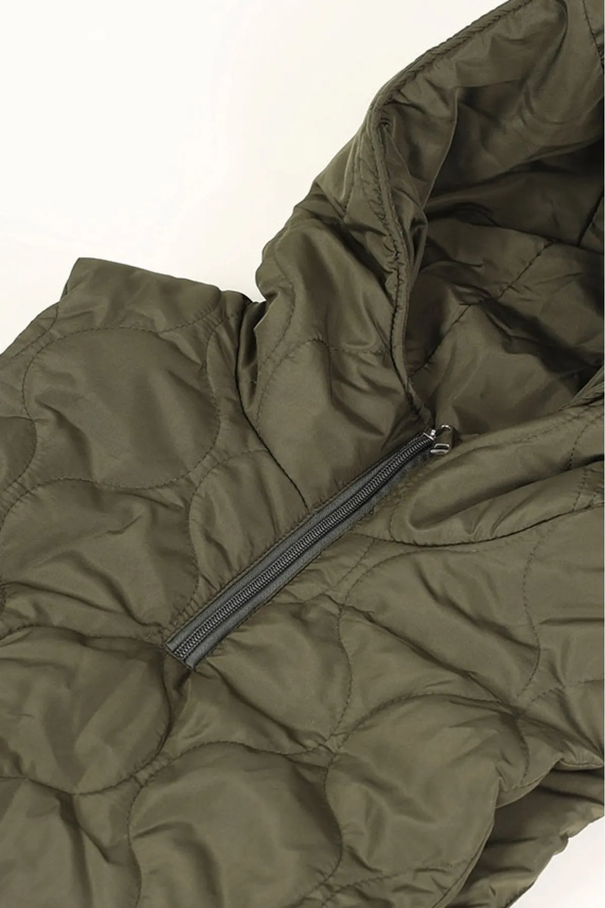 Khaki Quilted Nylon Hooded Vest